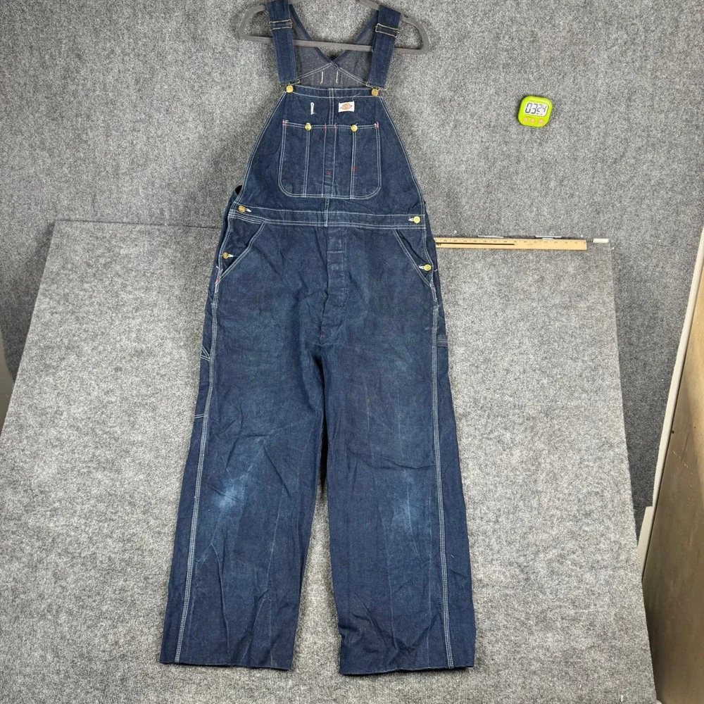 Dickies Overalls Mens Size 40x32 Blue Denim Bib Straight Leg Workwear Indigo